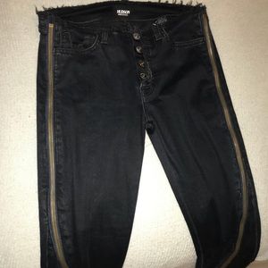 Hudson skinny jean with zipper and suede flare